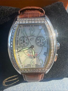 Elini New Yorker DB-058 Diamond Swiss Chronograph MOP Watch w/ Original Box